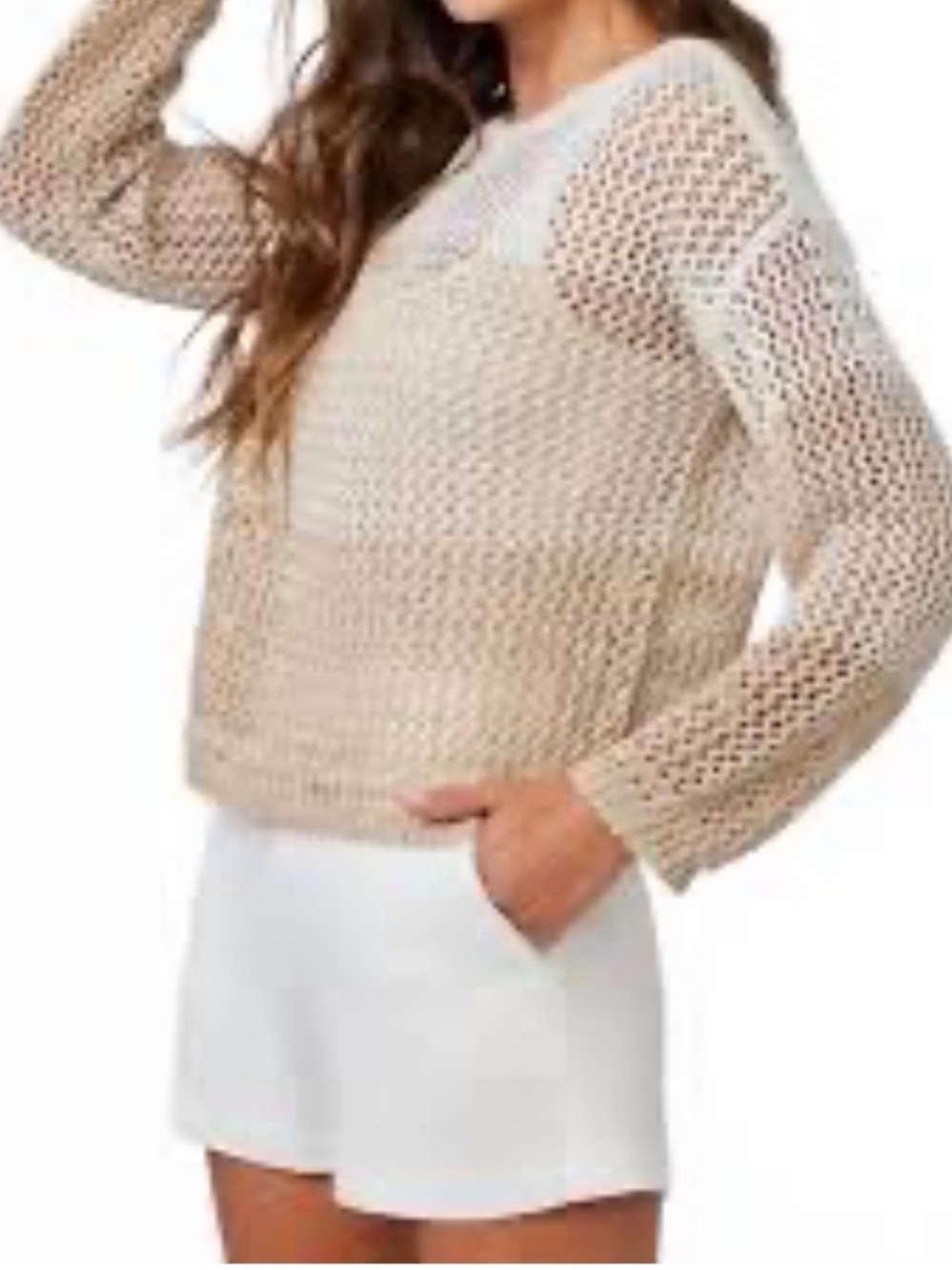 Bella Dahl | Khaki Cream Open Knit Relaxed Fit Sweater
